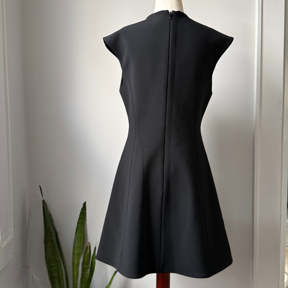 Halston Heritage Black Mini Dress 10 with Cutout Cap Sleeve Turn-lock Cocktail - Picture 4 of 7